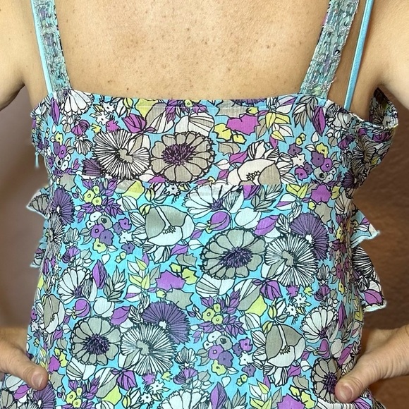 Nicole by Nicole Miller Floral Ruffle V-Neck Camisole - Multicolor - Picture 3 of 16